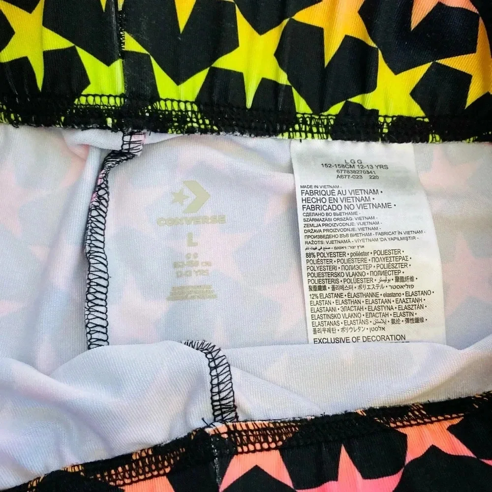 Converse Girls Neon Star Print High-Rise Bike Shorts Girls Size Large